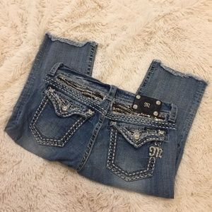 MISS ME JE605C5 Crop Sequins Pocket Flaps Denim